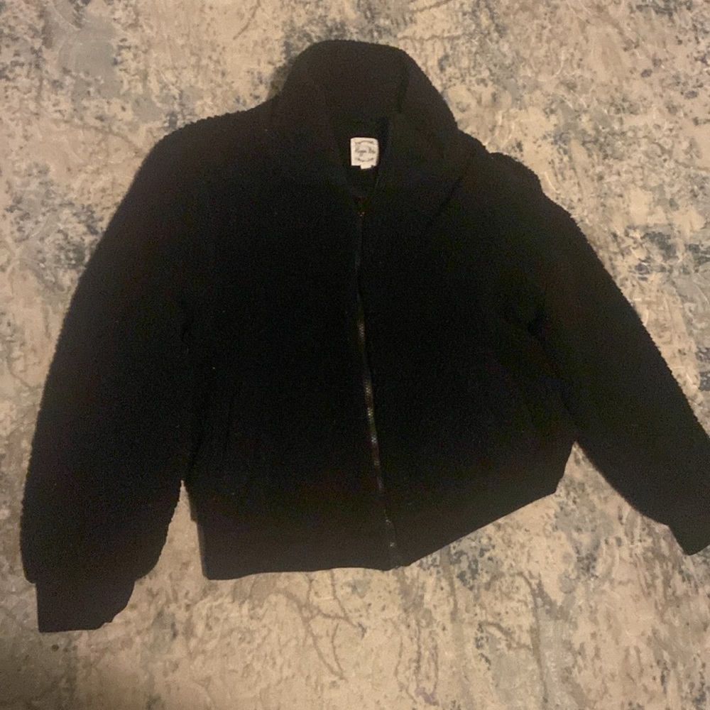 Large Hippie Rose Black Fluffy jacket with pockets